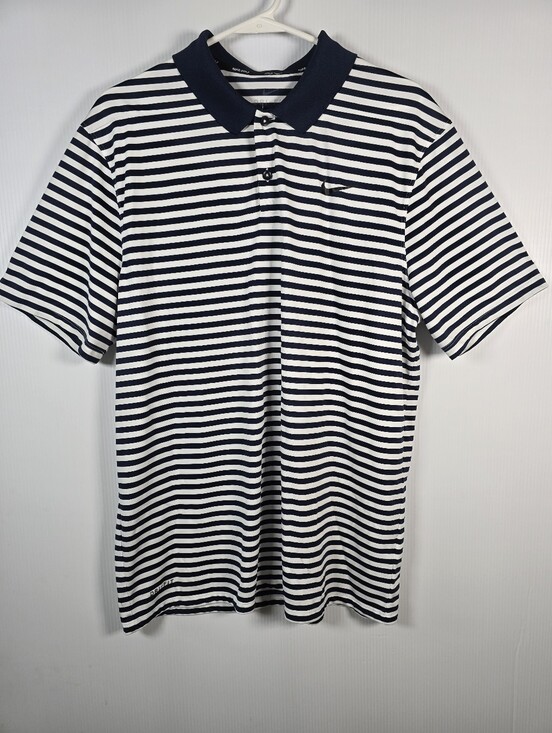 Nike Other - NWOT Nike Mens Navy and White Striped Dri-fit Short Sleeve Golf Polo Size L